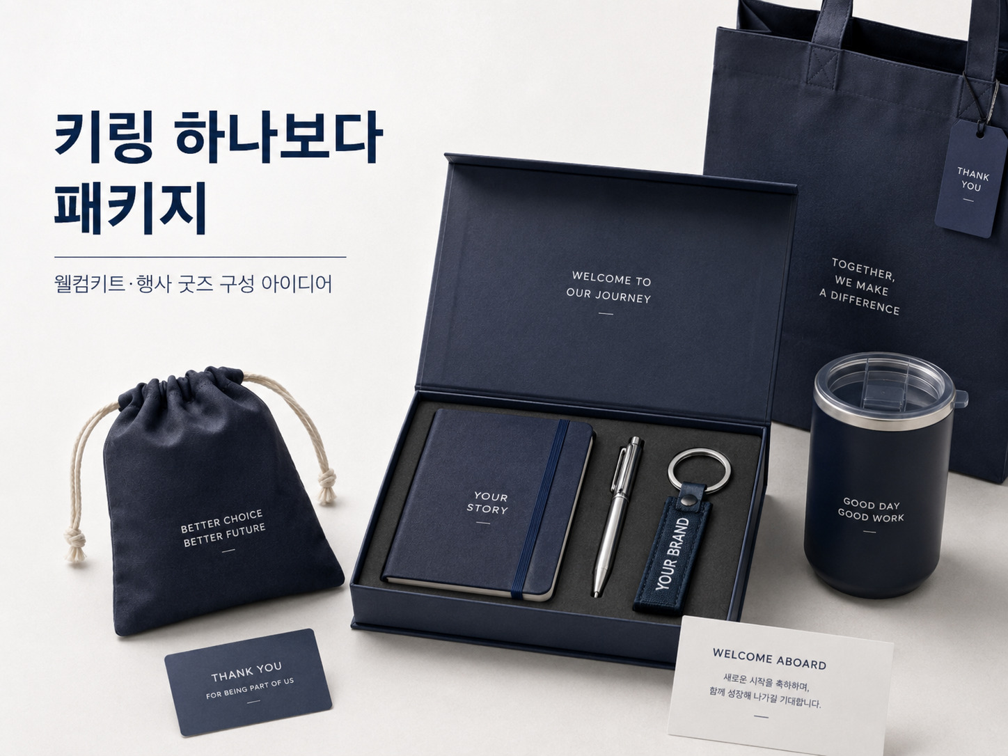 키링을 포함한 기업 웰컴키트 패키지 구성