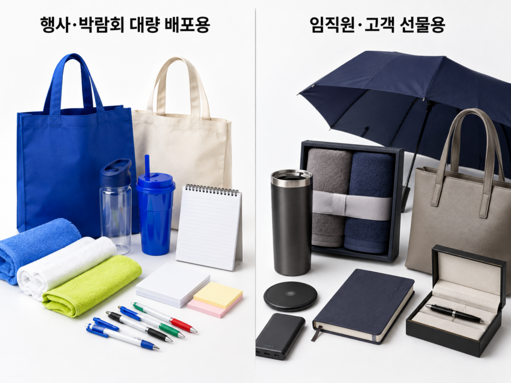 기업판촉물 사용목적별 행사용과 임직원 고객 선물용 비교