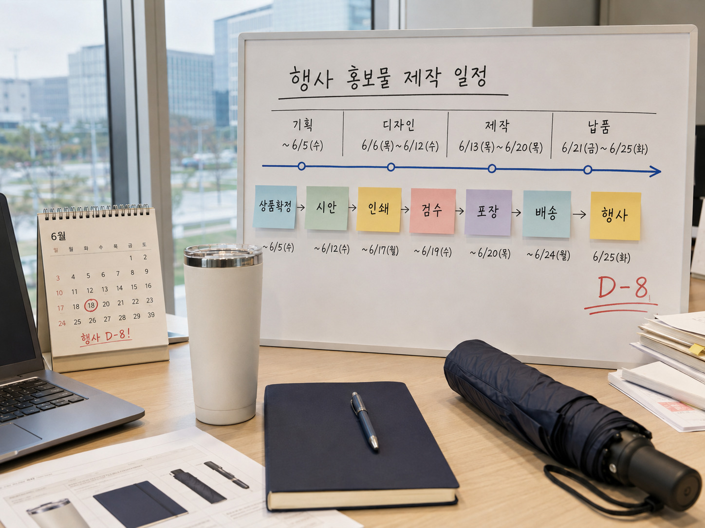 기업판촉물 행사 일정에 맞춘 시안 인쇄 검수 포장 배송 제작 일정표
